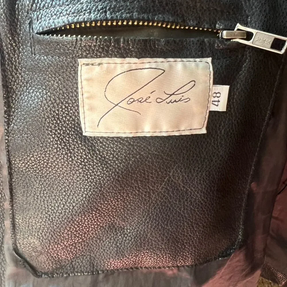 CO Men's Black Leather Biker Jacket Size 48 - Picture 4 of 7